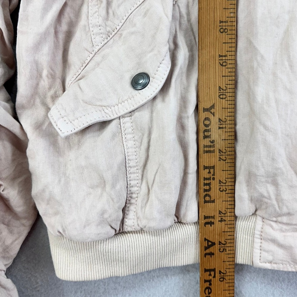 Free People Linen Bomber Jacket Womens M Blush Pink Full Zip Light‎ Weight - Picture 9 of 10
